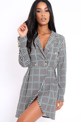 Hound-Tooth Button Detail Blazer Dress - Kayleigh