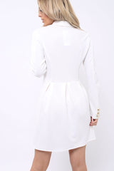 White Button Detail Blazer Dress - Kayleigh