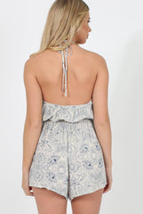 Blue Print Halterneck Playsuit - Kaylie