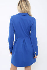 Royal Blue Button Detail Blazer Dress - Kayleigh