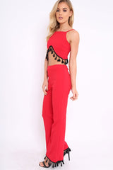 Red Tassel Hem Co-ord Set - Kaylyn