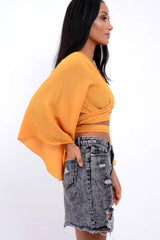 Mustard Wrap Tie Crop Blouse - Kay
