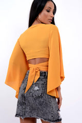 Mustard Wrap Tie Crop Blouse - Kay