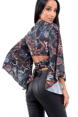 Paisley Wrap Tie Crop Blouse - Kay