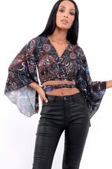 Paisley Wrap Tie Crop Blouse - Kay