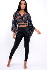 Paisley Wrap Tie Crop Blouse - Kay