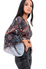 Paisley Wrap Tie Crop Blouse - Kay
