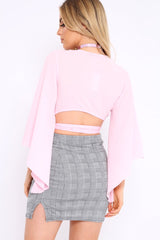 Pink Wrap Tie Crop Blouse - Kay