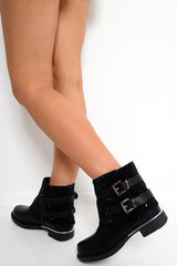 Black Embellished Buckle Detail Boots - Kayson