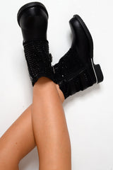 Black Embellished Buckle Detail Boots - Kayson