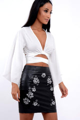 White Wrap Tie Crop Blouse - Kay