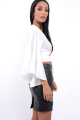 White Wrap Tie Crop Blouse - Kay