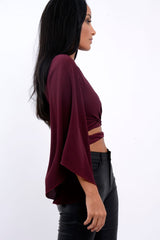 Wine Wrap Tie Crop Blouse - Kay