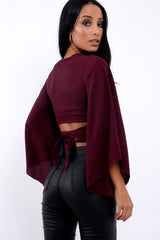 Wine Wrap Tie Crop Blouse - Kay