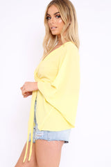 Yellow Wrap Tie Crop Blouse - Kay