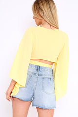 Yellow Wrap Tie Crop Blouse - Kay