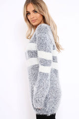 Navy Fur Knit Wide Stripe Jumper Dress - Keeley