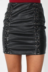 Keira Black PU Tie Up Skirt