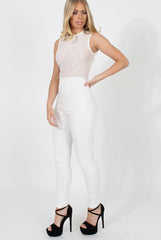 White Mesh Flocked Jumpsuit - Keira