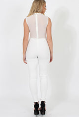 White Mesh Flocked Jumpsuit - Keira