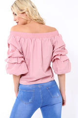 Rose Bardot Ruched Sleeve Top - Kiera