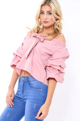 Rose Bardot Ruched Sleeve Top - Kiera