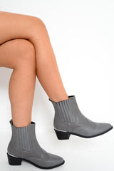 Grey PU Cowboy Ankle Boots - Keko