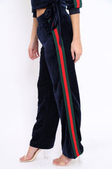 Navy Velvet Striped Set with Bow - Kelbie