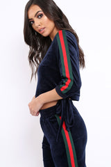 Navy Velvet Striped Set with Bow - Kelbie