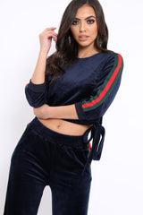 Navy Velvet Striped Set with Bow - Kelbie