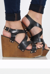 Black Wedge Cut Out Sandals - Kelis