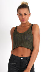 Kelis Khaki Crochet Crop Top