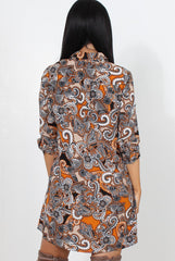 Kella Orange Paisley Print Shirt Dress