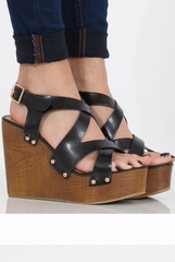 Black Wedge Cut Out Sandals - Kelis