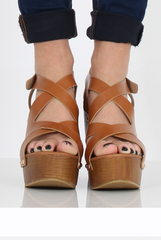 Tan Wedge Cut Out Sandals - Kelis