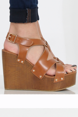 Tan Wedge Cut Out Sandals - Kelis