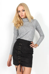 Keely Black Suede Tie Up Mini Skirt