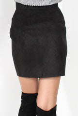 Keely Black Suede Tie Up Mini Skirt
