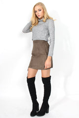Keely Grey Suede Tie Up Mini Skirt
