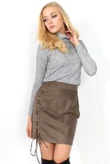 Keely Grey Suede Tie Up Mini Skirt