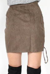 Keely Grey Suede Tie Up Mini Skirt