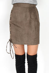 Keely Grey Suede Tie Up Mini Skirt