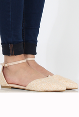 Nude Woven Pointed Flat Shoes - Kelsa