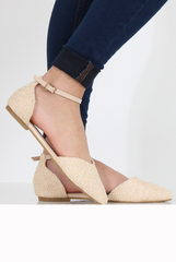 Nude Woven Pointed Flat Shoes - Kelsa
