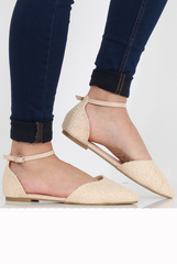 Nude Woven Pointed Flat Shoes - Kelsa