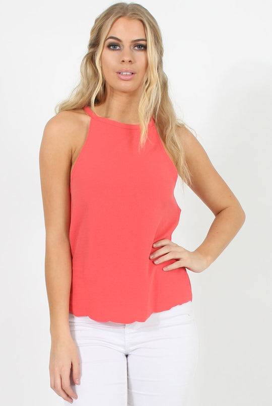 Coral Scallop Hem High Neck Vest - Kelsey