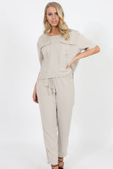 Stone Pocket Detail Dipped Hem Top - Kem