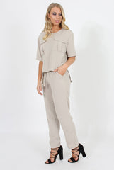 Stone Pocket Detail Dipped Hem Top - Kem