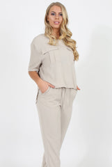 Stone Pocket Detail Dipped Hem Top - Kem