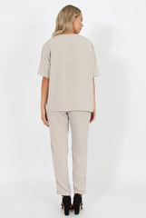 Stone Pocket Detail Dipped Hem Top - Kem